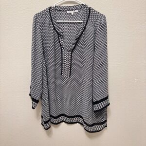 Violet + Claire Black White Geometric Print Tunic Top‎ 3X